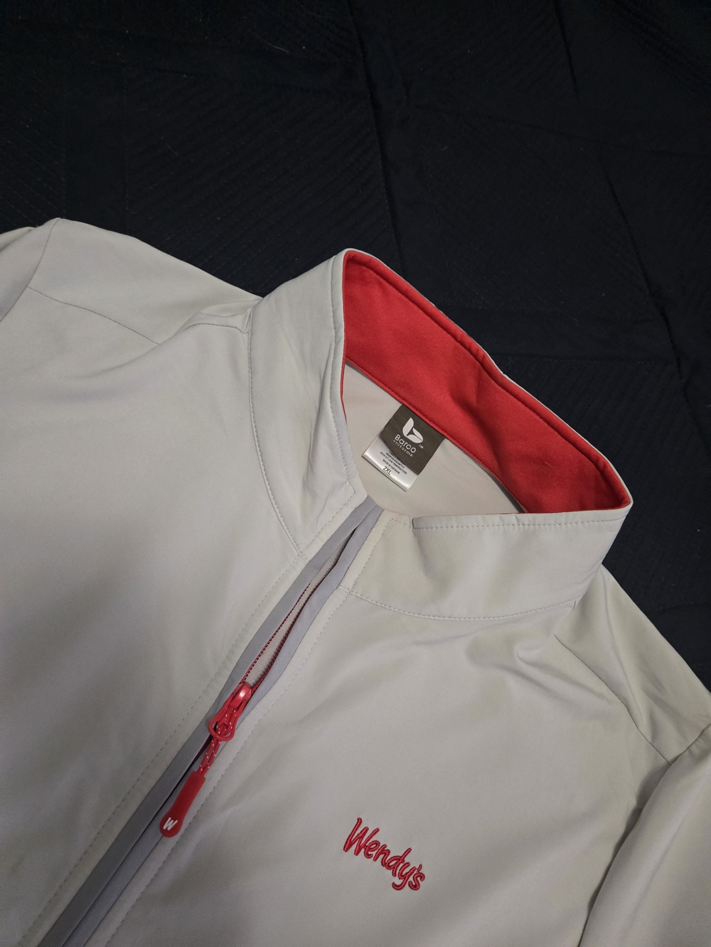 Wendys Tan And Red  Softshell Jacket with Red Trim A Few Grease Stains